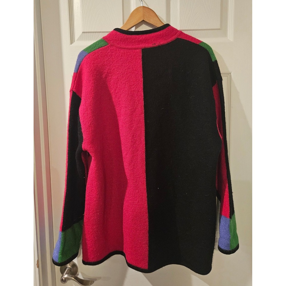 Coldwater Creek 100% Wool Zip Cardigan Sweater Women Large Colorblock Geometric‎ - Picture 5 of 5